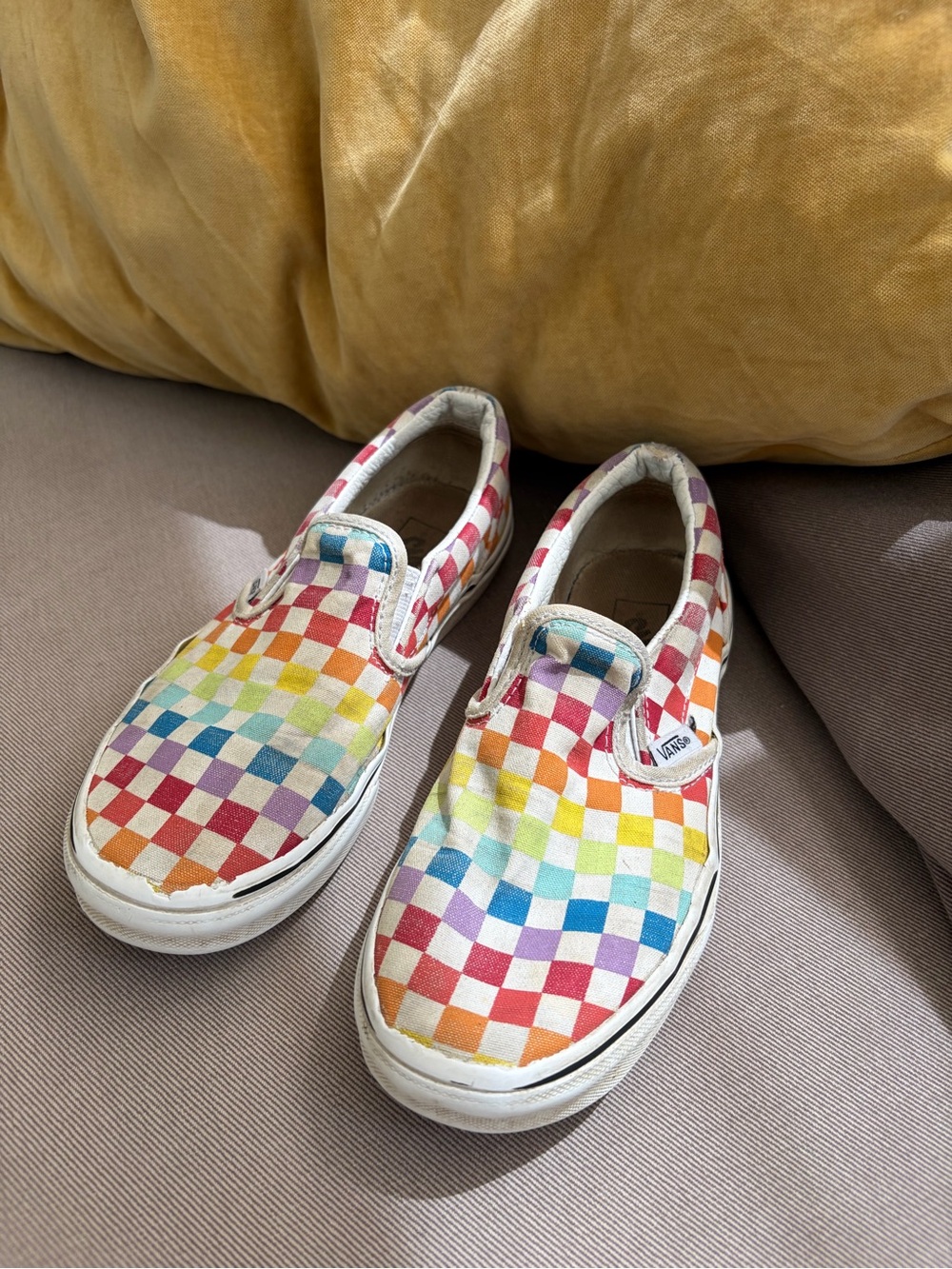 Rainbow Checkered Kids’ Slip-On Vans